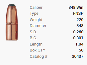 Barnes bullet .348 Win./.348 220GR Originals FN FB 50 pieces