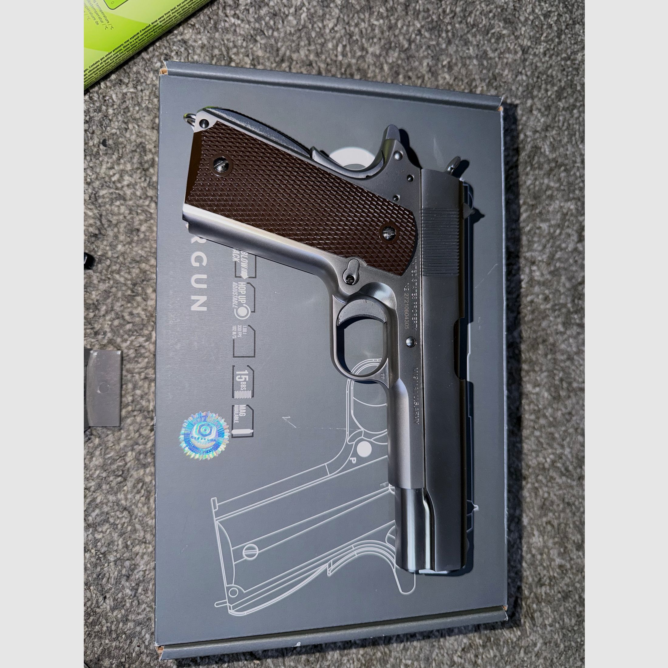 Cybergun / AWC Colt 1911A1 Vollmetall GBB 6mm BB silber