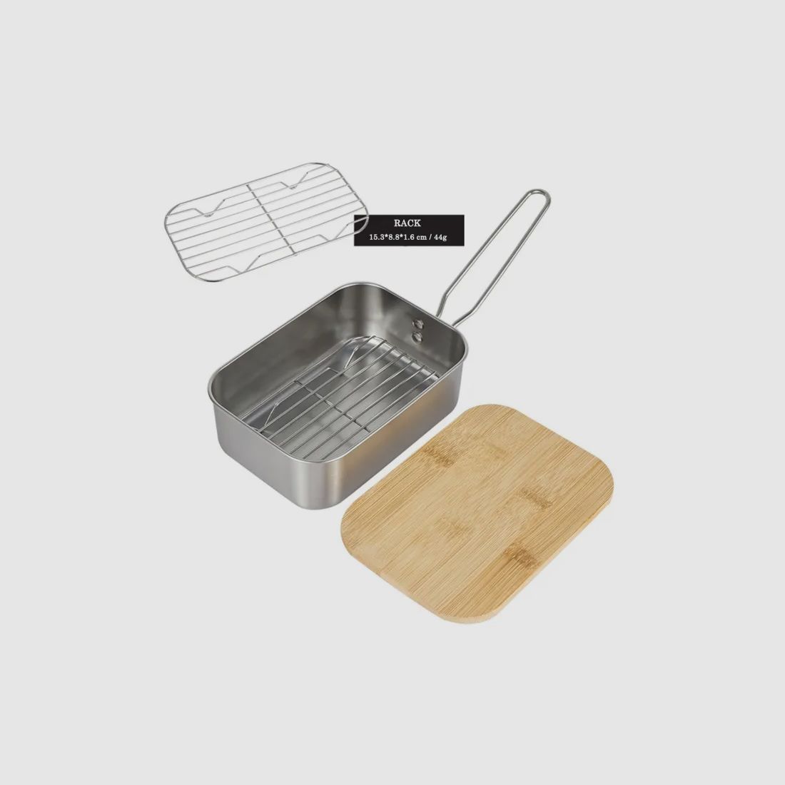 Stainless steel lunch box with bamboo cutting board