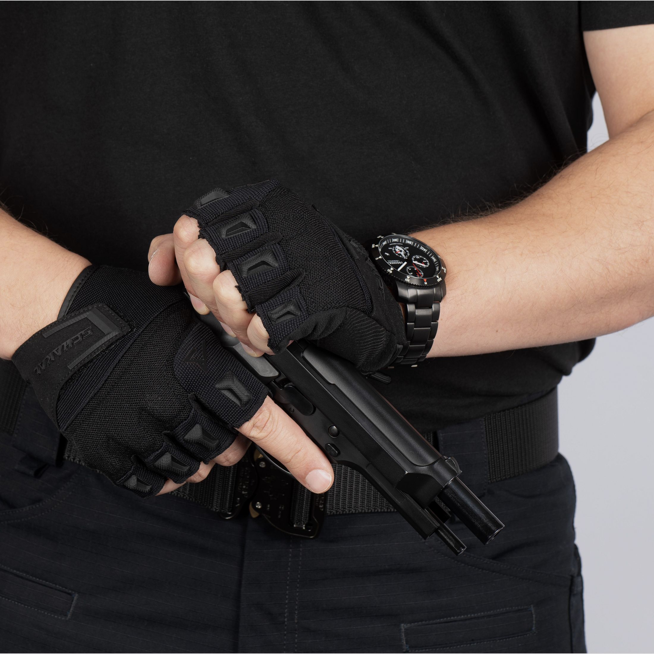 Rękawiczki taktyczne ACE Schakal Outdoor kolor Czarny bezpalcowe, zdjęcie 3 z 9