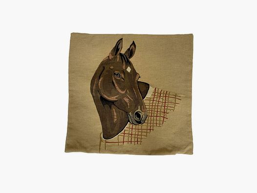 Lovergreen kussen met motief kussen paardenhoofd Alezan hoofd aan de rechterkant