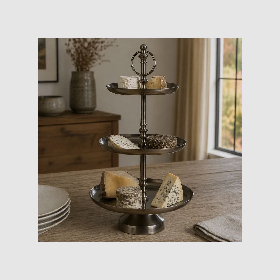3-stöckiger Edelstahl-Präsentierteller | Tapas-, Dessert- und Keks-Service, Bild 1 von 6