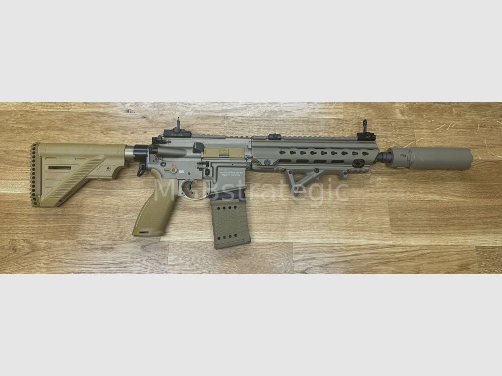 Heckler & Koch MR223 A3 Slim-Line 11" loop - halfautom. geweer .223Rem incl. geluiddemper ASE UTRA Dual 556-Short-QM2 Gen2 Cerakote FDE - civiele versie HK416 / G95K / G38 / met upgrades