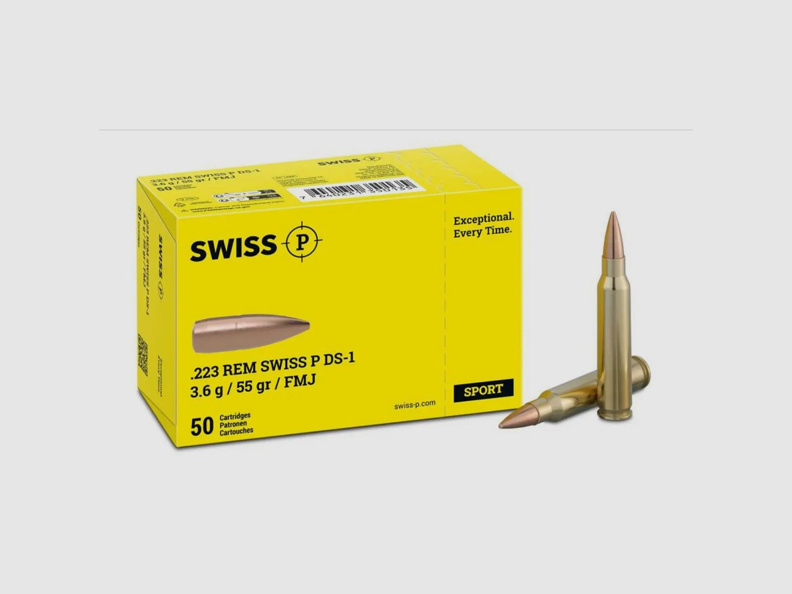 Swiss P rifle cartridges .223 Rem. full metal jacket 55gr. DS-1
