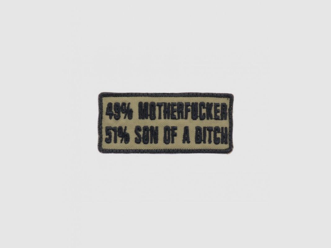 LA PATCHERIA PATCH "49% MOTHERFUCKER 51% SON OF A BITCH" 8X3.5 CM EMBROIDERED TAN