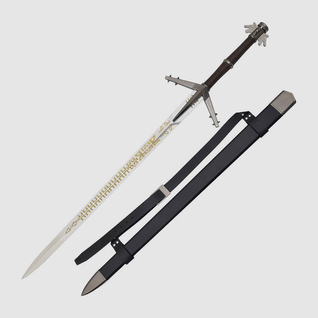 Fantasy Silver Sword Witcher with Wooden Sheath