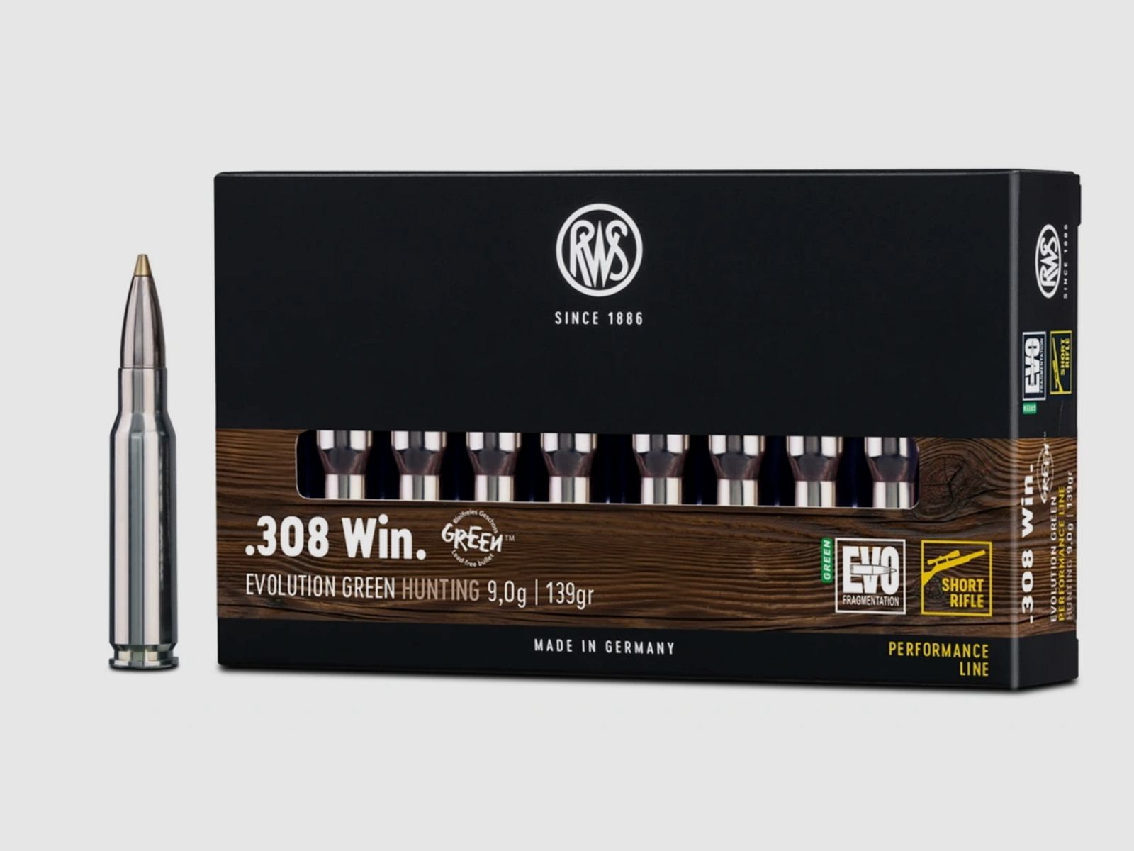 RWS 2411783 Büchsenpatronen .308 Win. Evo Green Short Rifle 9,0g 139grs.