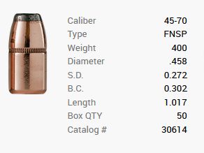 Barnes Geschoss .45-70/.458 400GR Originals FN FB 50 Stück