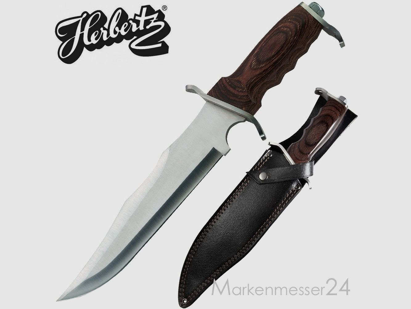 Gran cuchillo Bowie con accesorios de acero inoxidable Pakkawood incluyendo funda de cuero
