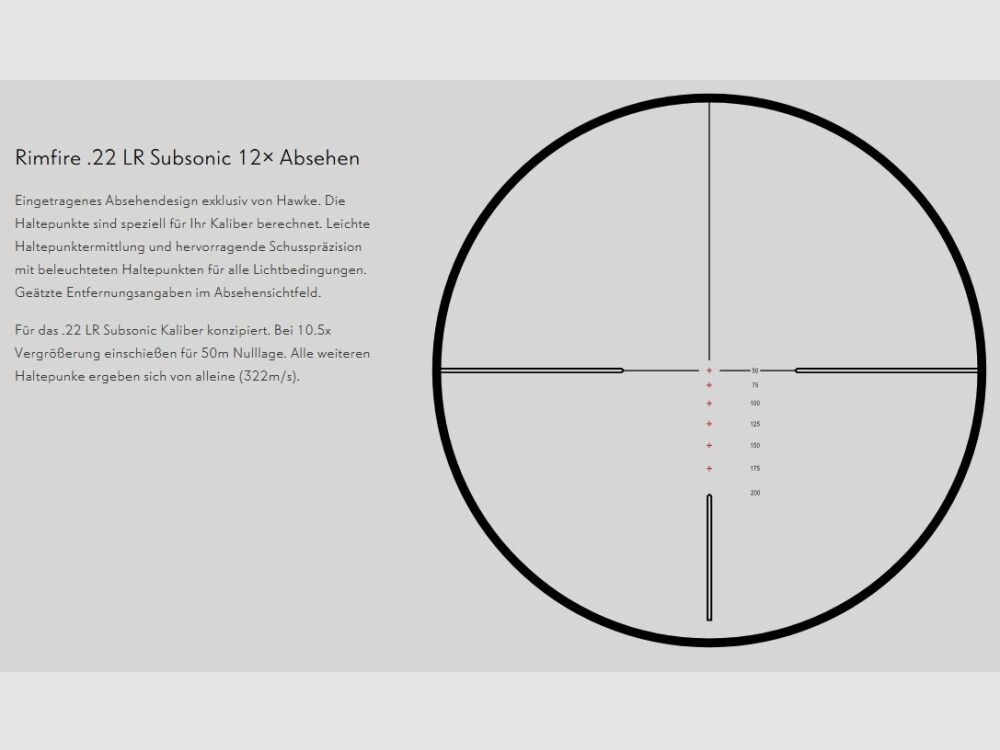 HAWKE Vantage IR 4-12x50 Rimfire .22 (Subsonic) reticle, central tube 25.4mm / 1", 14251