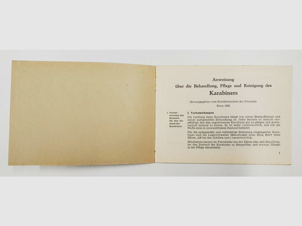 Heym Instructions Heym Zollkarabiner ZK 52 Traitement Entretien Nettoyage Ministère des Finances Bonn 1962, image 2 sur 5