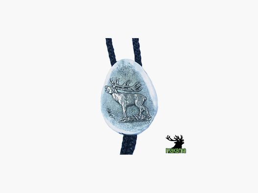Jagdkrawatte auf Holzscheibe, Bolo-Motiv Hirsch