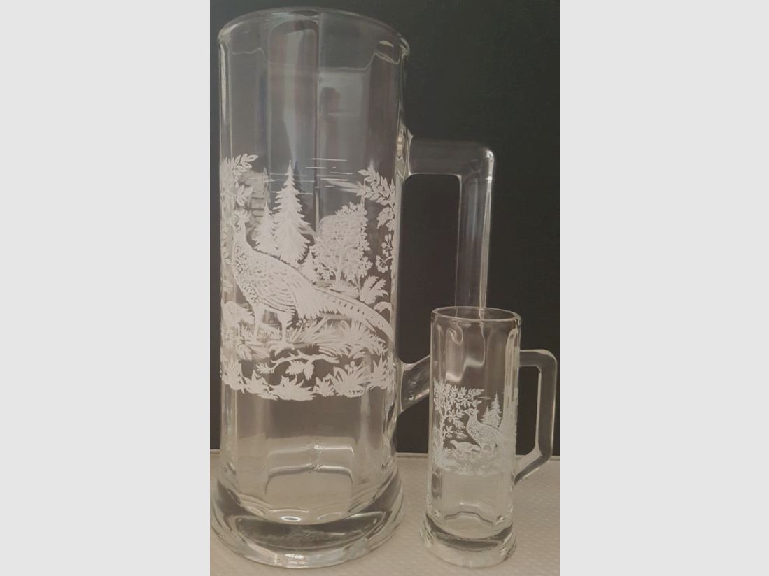 Glasseidel mit Stamper, Motiv Fasan