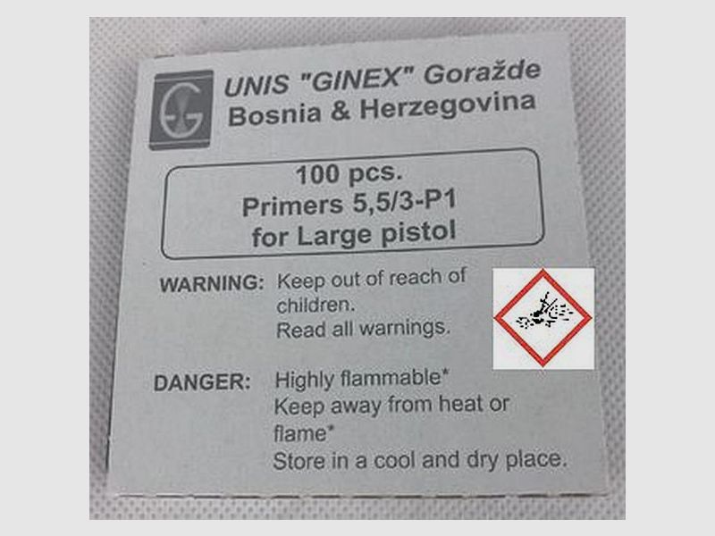 Ginex Zündhütchen Large Pistol 5,33mm Boxer 100Stk.