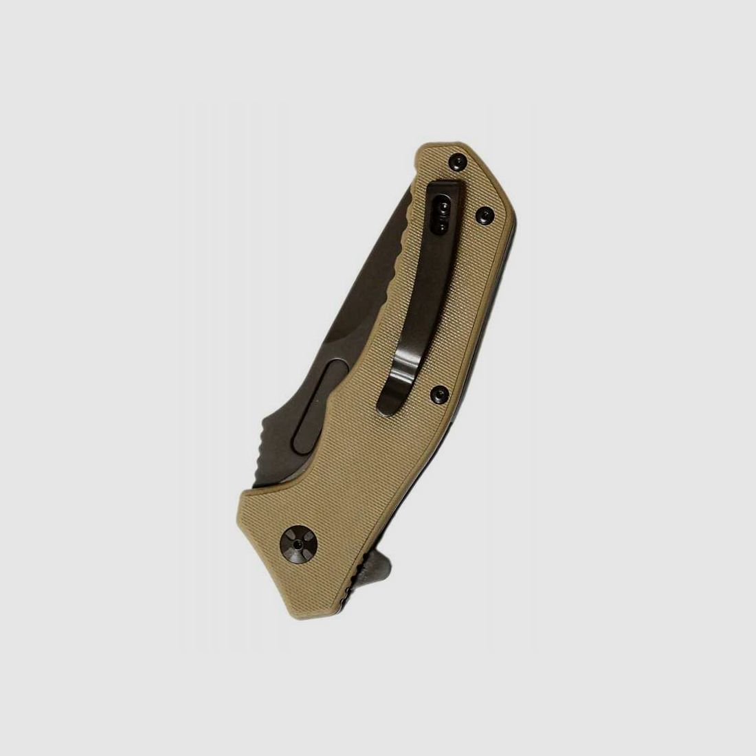 Defcon Proelia Modified Tanto Taschenmesser, schwarz beschichtet, brauner Griff