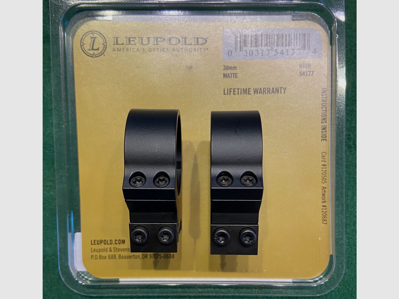 Leupold  Picatinny RINGE 30mm High (H=12,18mm) Stahl, Matt