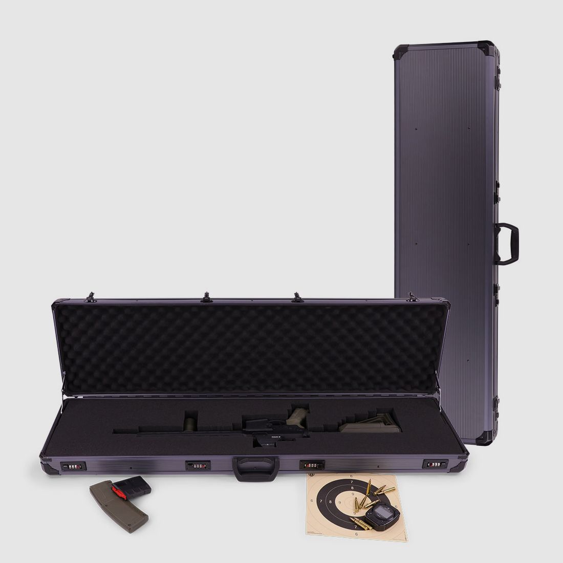 Winter Gewehrkoffer W12 – 119 cm Innenlänge – 1 Langwaffe – 4 Zahlenschlösser – Raster (Grey)