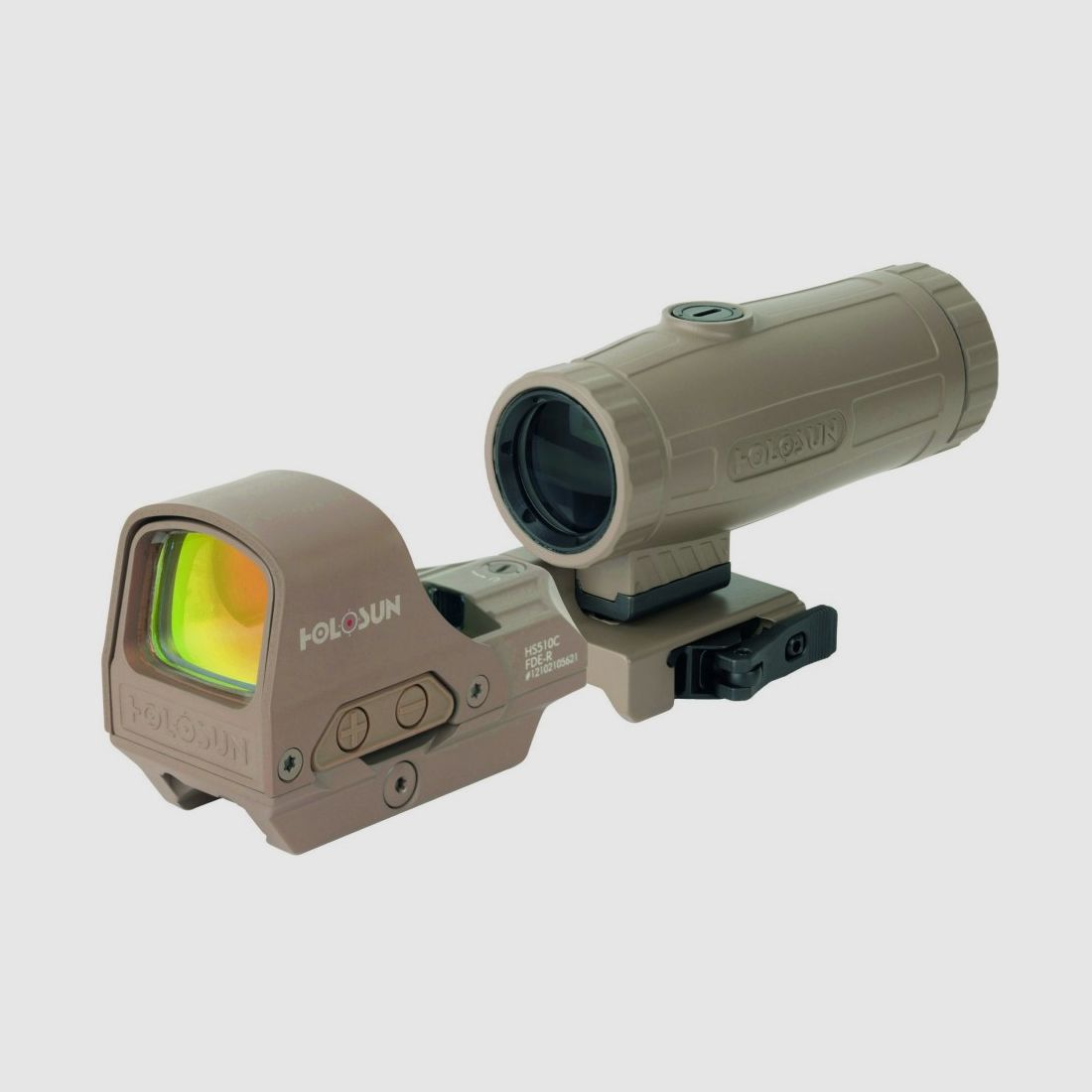 Set Holosun, viseur reflex Holosun, modèle HS510C-RD-FDE avec réticule rouge : point 2MOA, 65MOA point circulaire & 65MOA cercle et grossisseur HM3X-FDE, image 1 sur 12
