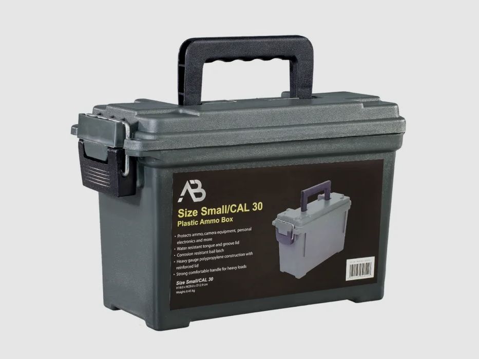 Scatola per munizioni Gr. 1 (Cal.30), plastica resistente agli urti, chiudibile a chiave, oliva, senza stampa