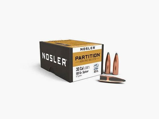 BULLE – NOSLER – PARTITION 30 caliber (.308″) Spitzer 180grain (11.7 grams) (50 pcs)