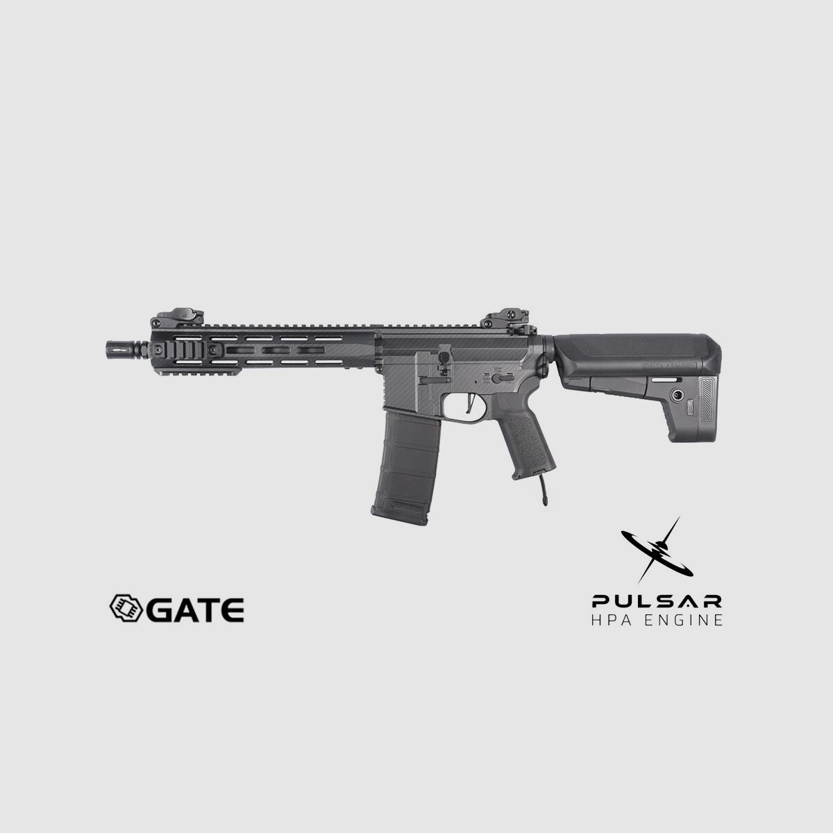 Delta Armory M4 AR15 M-LOK 10 inch CHARLIE GATE PULSAR HPA Airsoft rifle in carbon