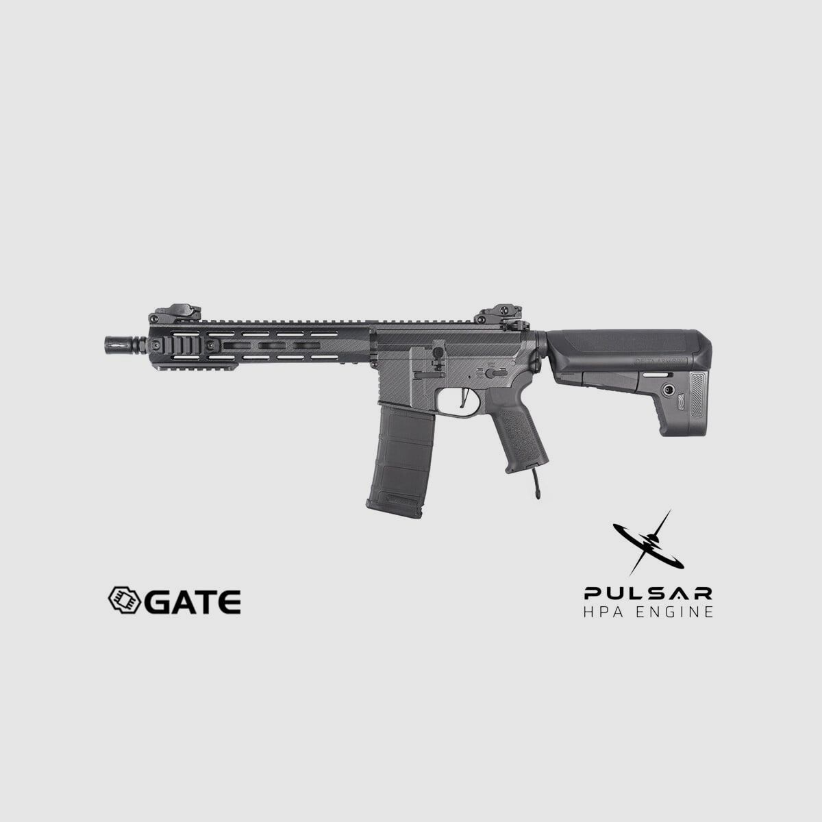Delta Armory M4 AR15 M-LOK 10 Zoll CHARLIE GATE PULSAR HPA Airsoft Gewehr in Carbon