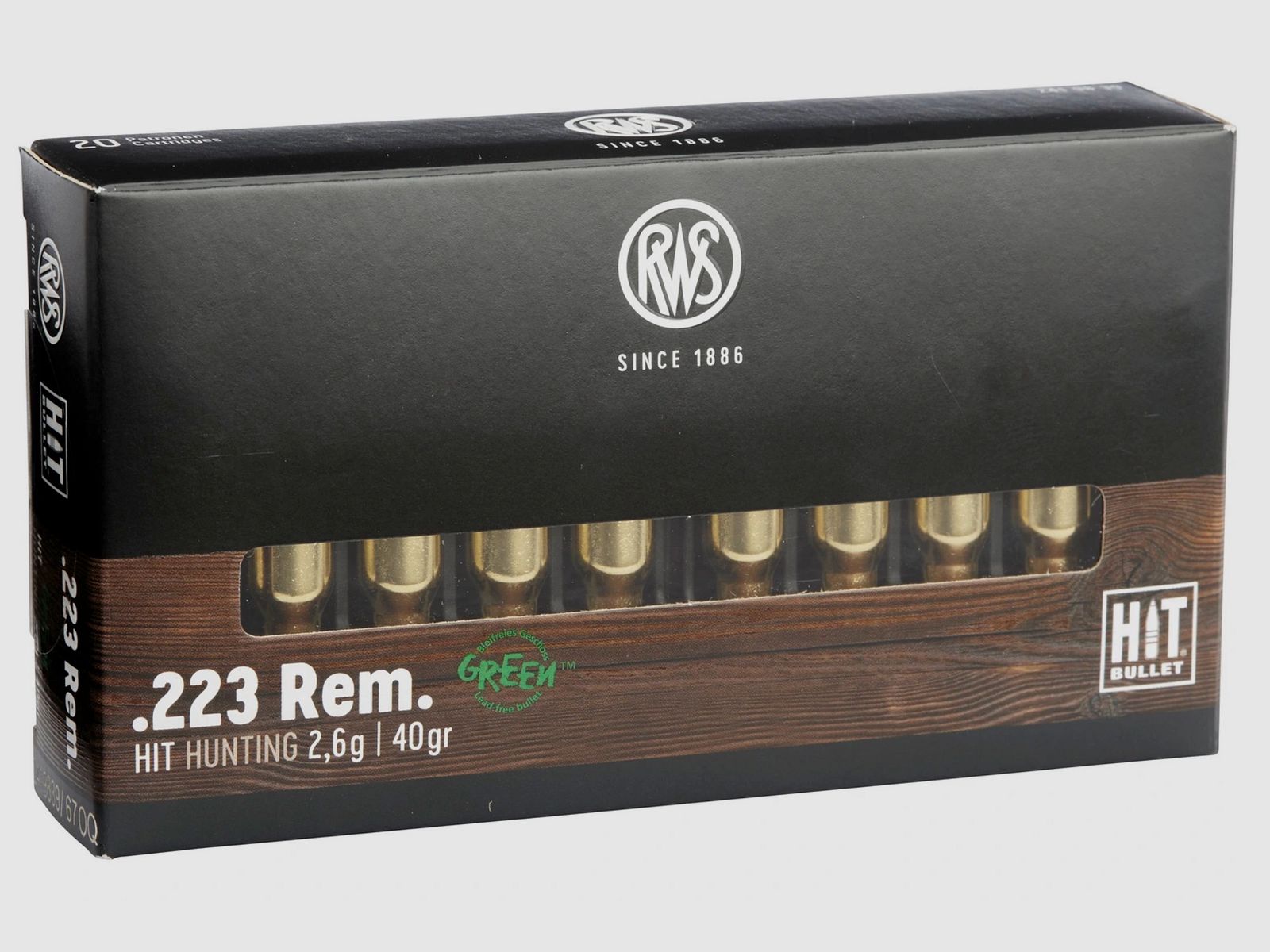 RWS 2419839 cartridges .223 Rem. HIT 2.6g. 40grs. Lead-free