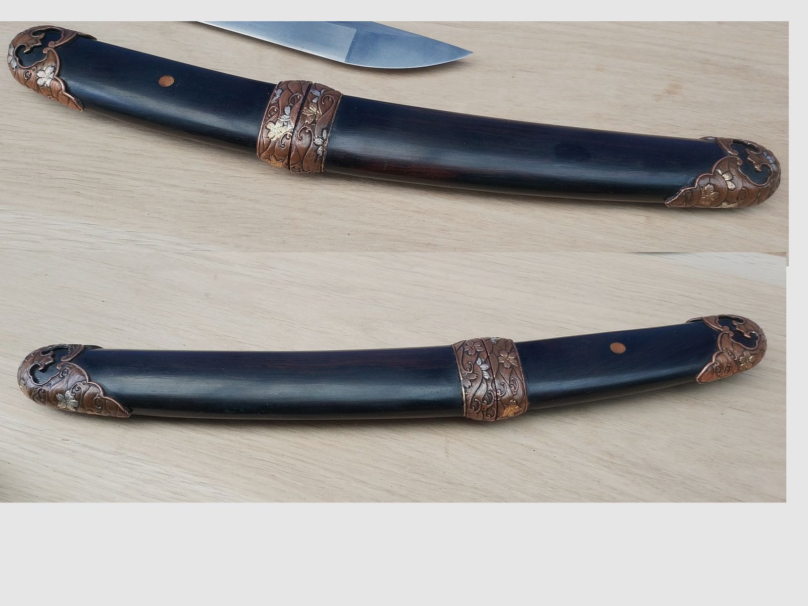 Honsanmai Tanto, handpoliert, Heft und Scheide aus Ebenholz