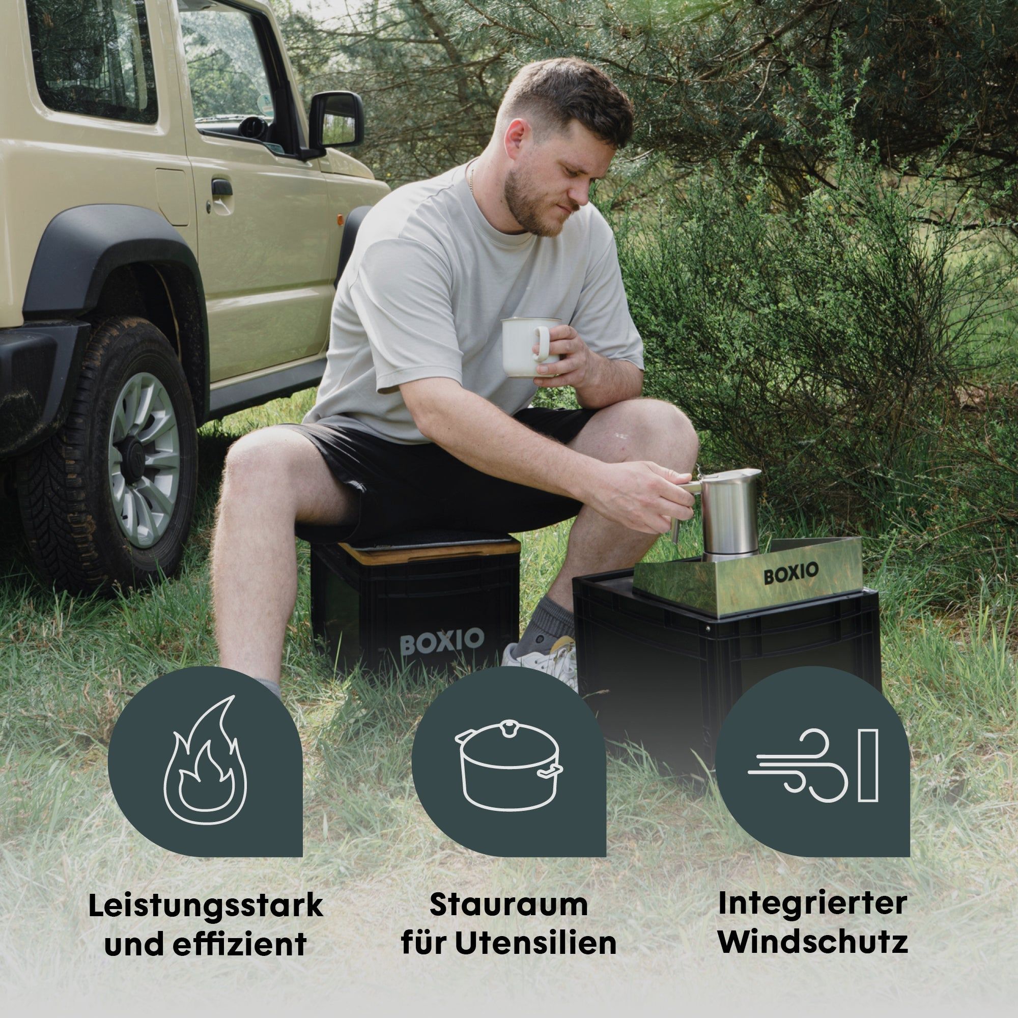 Mobiler Gaskocher mit Topfset I BOXIO COOK PLUS