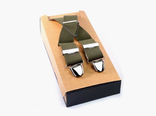 Hercule Kaki Hosenträger mit vier Clips, verstellbar bis 120 cm