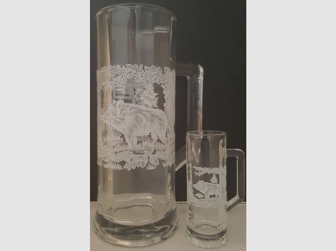 Glasseidel mit Stamper, Motiv Wildschwein