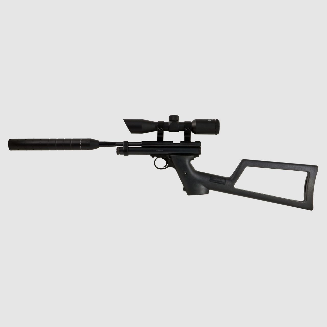CO2 Pistole Crosman 2240 Sniper Kaliber 5,5 mm (P18)+ Hinterschaft SchalldĂ¤mpfer Adapter Zielfernrohr 4x32 Prismenschiene Koffer