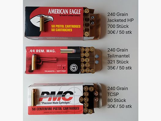 .44 Magnum: Federal, Norma, Geco, Magtech, Magtech, PMC