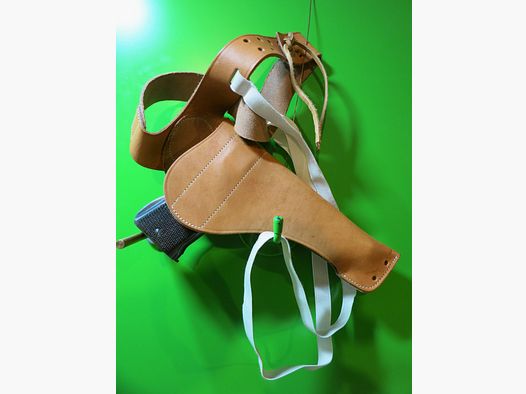 Schulterholster, Schnellziehholster Revolver + Pistole  5" z. B. 1911, Leder + Textil 