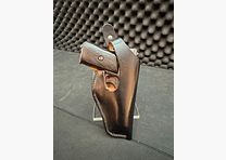Belt holster with clip, like DBGM, black smooth leather, glossy, suitable for pre-war pistols 6.35mm