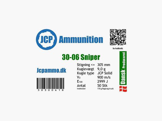 JCP Sniper 30-06 9.0g – Blyfri Trænings ammo