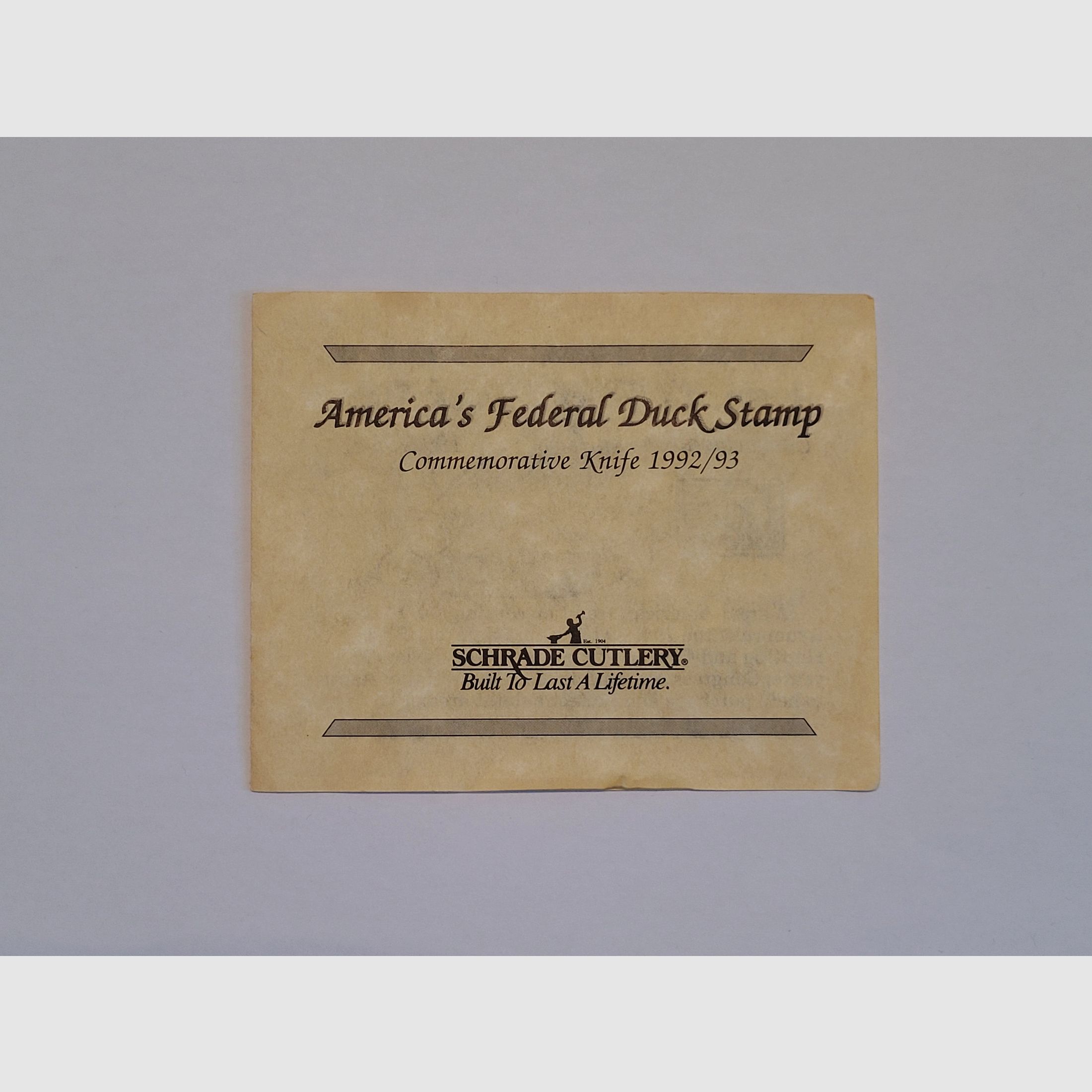 Schrade Cutlery Ducks Stamp Commemorative Knife, Limited Edition 1992-1993, knife in wooden box
