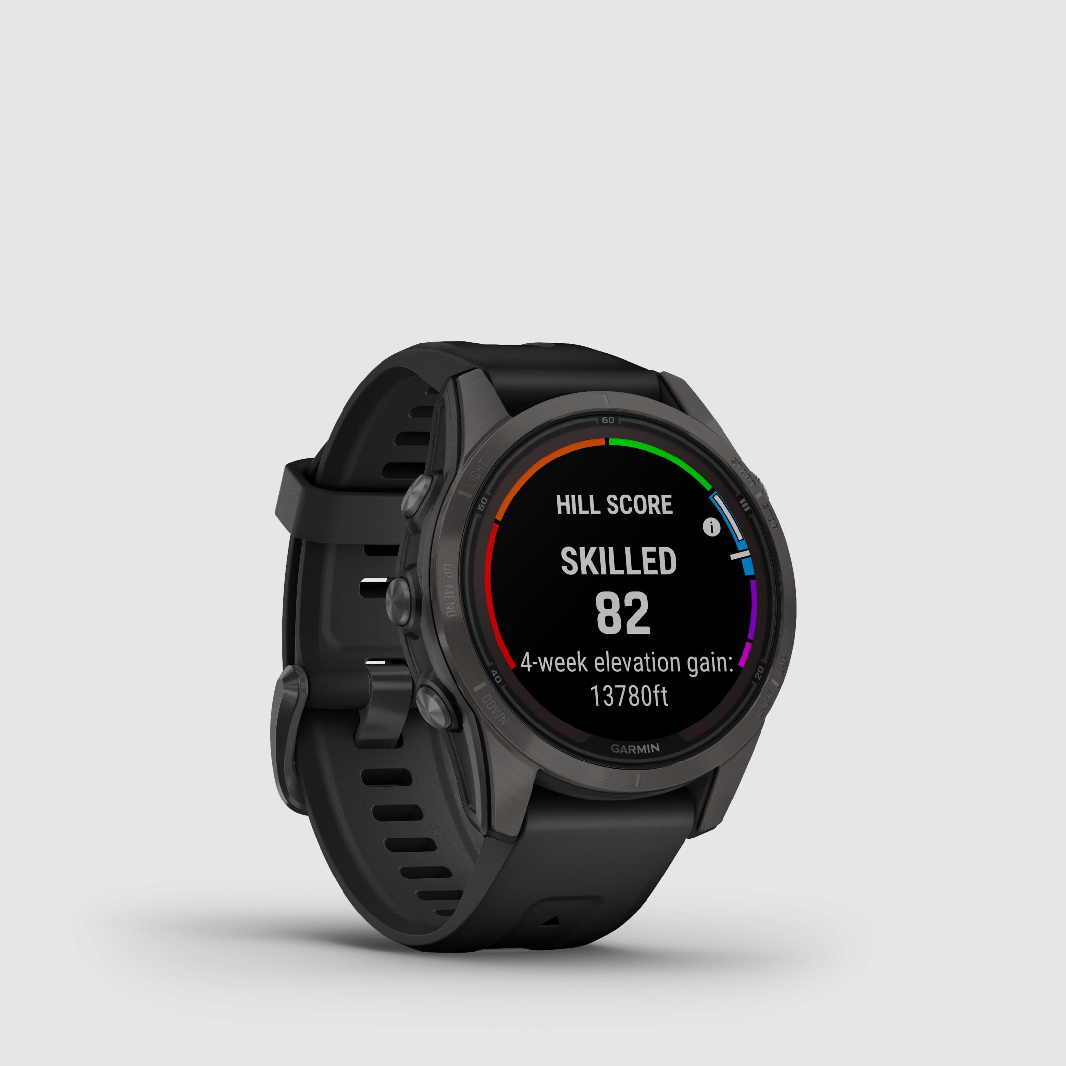 Garmin fēnix® 7S Pro – Edizione Sapphire Solar, Nero/Grigio Carbonio Titanio DLC con cinturino in silicone QuickFit® da 20 mm