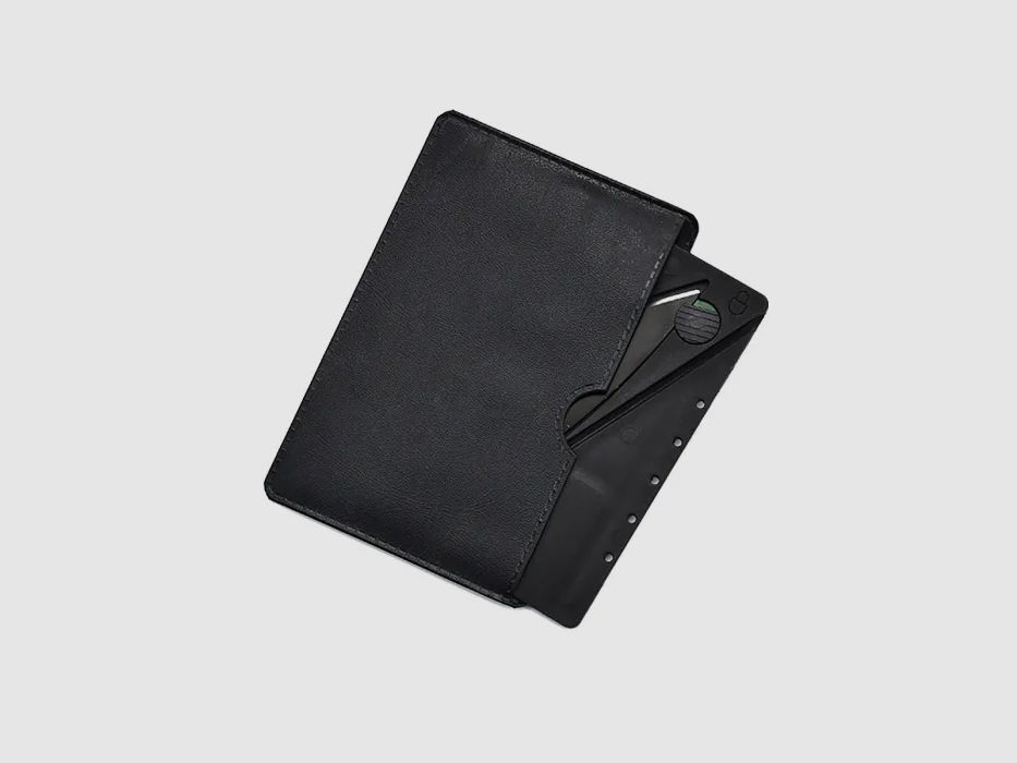 Tarjeta de seguridad cuchillo plegable con estuche de cuero sintético