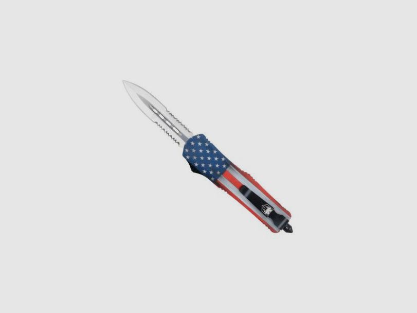 CobraTec Medium FS-3 American Flag OTF Automatikmesser mit Dolchklinge und beidseitigem Teilwellenschliff, Bild 5 von 10
