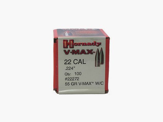 BOITE DE 100 OGIVES HORNADY 22 CAL .224 55 GRS V-MAX W/C