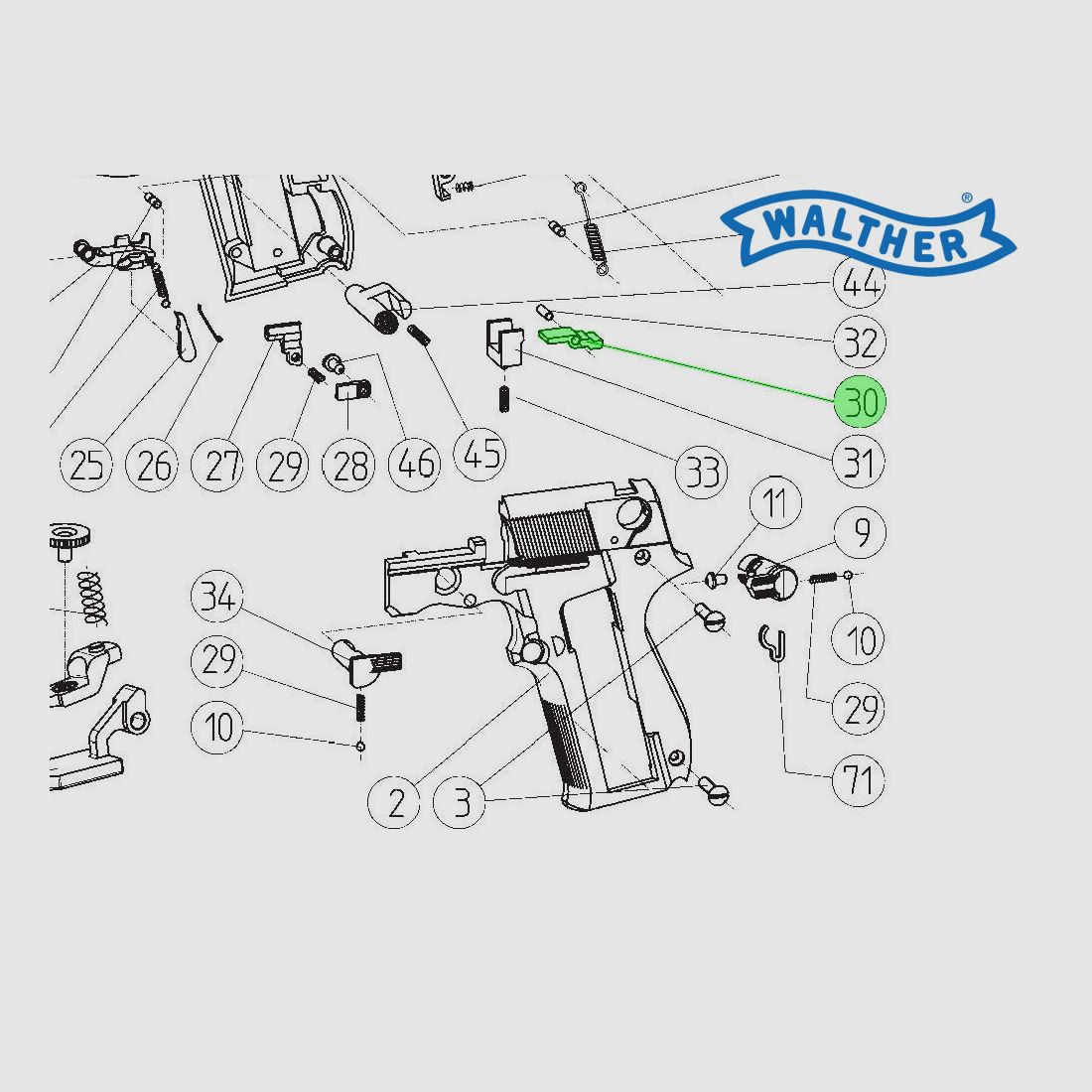 Verriegelungshebel fĂĽr CO2 Pistole Walther CP88, Ersatzteil