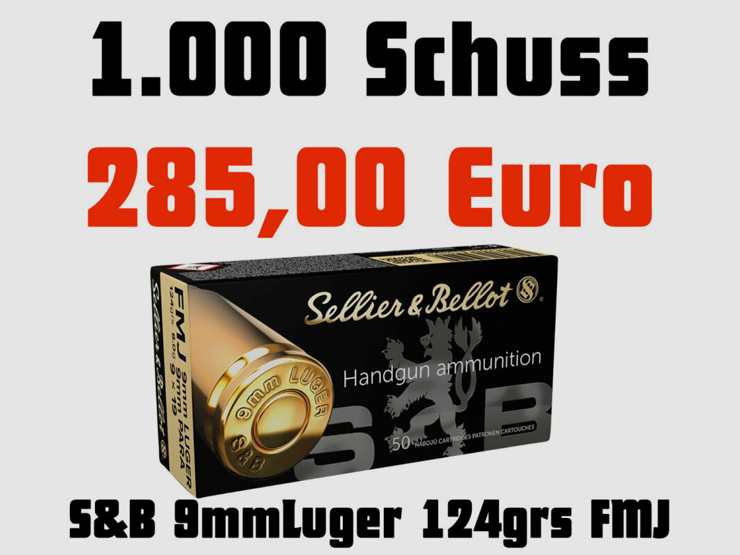 Sellier&Bellot Munition Sellier & Bellot 9mmLuger FMJ 124grains / 8,0g 1.000 Schuss (20x 50Schuss)