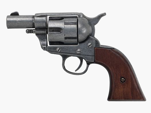 Deko Revolver Kolser Colt SAA Single Action Army Snub Nose 2,5 Zoll Holzgriffschalen grau