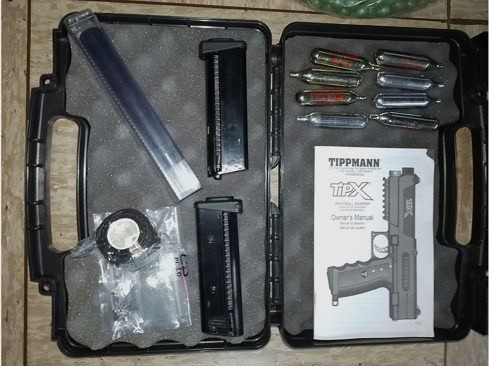!Update! Tippmann Tipx MSC Body Kit Markierer .68 Zubehör Paintballs Gummibälle Alu Kugeln Cal 68 CO2 Set Visier Rot Grün Punkt Socom Laser Lampe