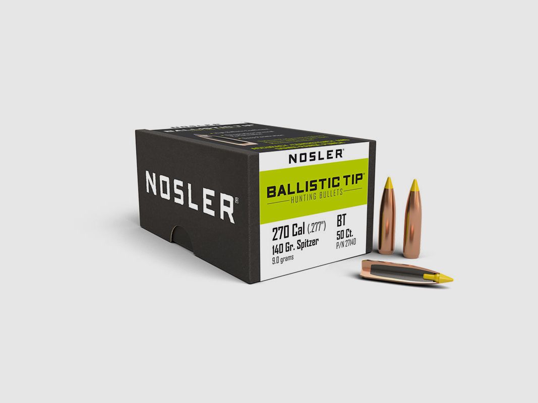 PALLE – NOSLER – BALLISTIC TIP 270 caliber (.277″) Spitzer 140gr (9.0 grams) (50 PZ)
