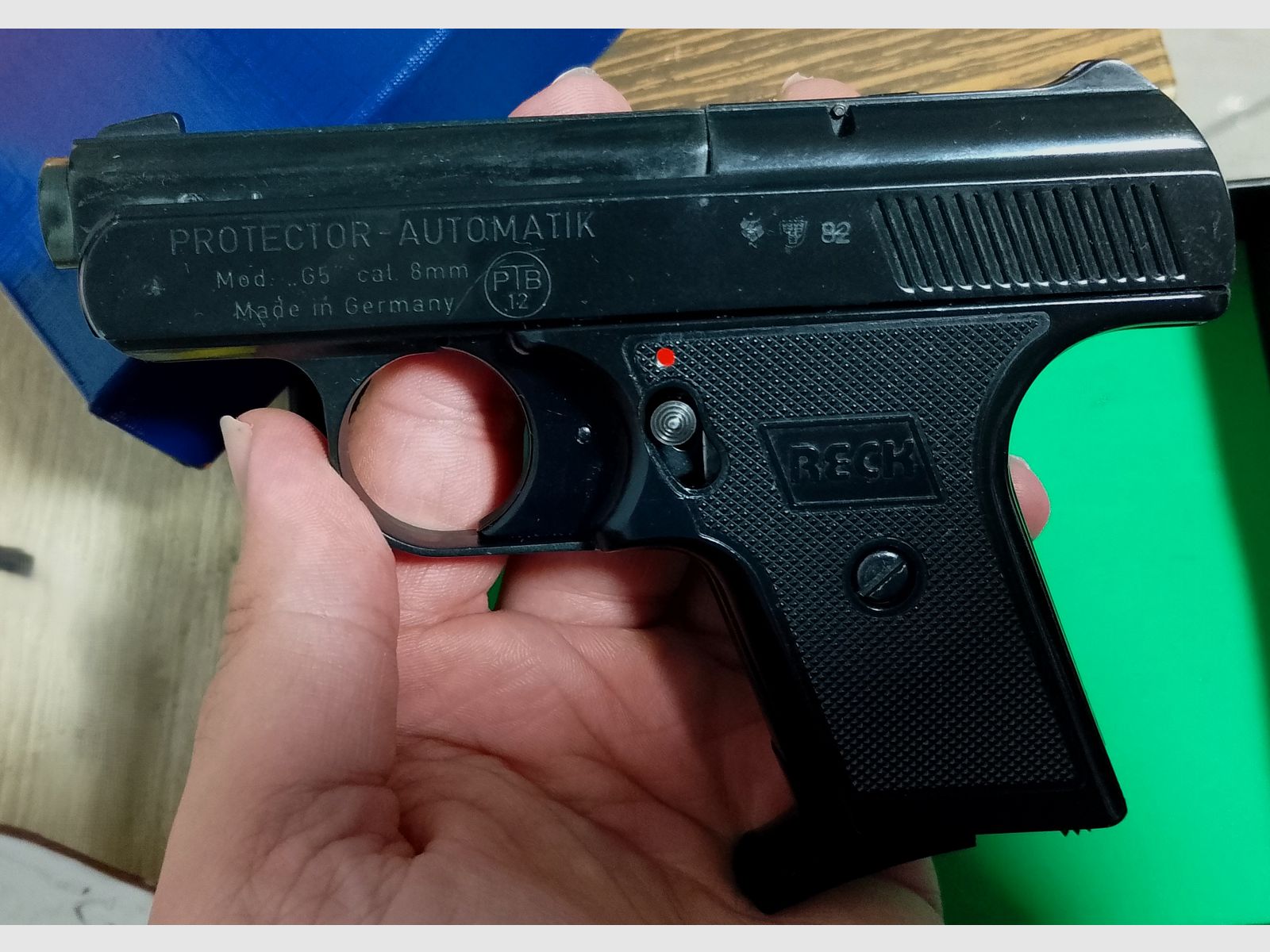 Alte Reck Protector Autom. Mod. “G5” im ersten PTB 12/ Kal. 8 mm Knall