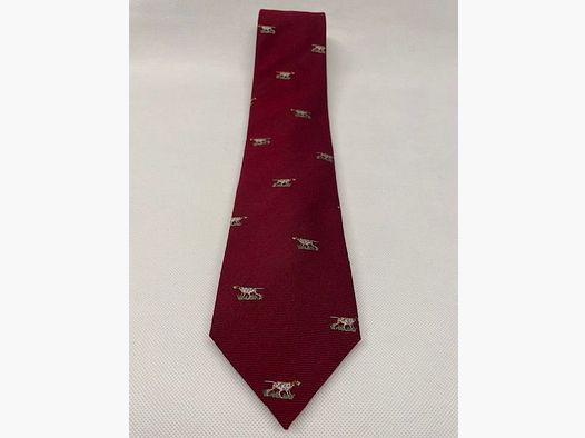 Silk tie in burgundy with pointing dog