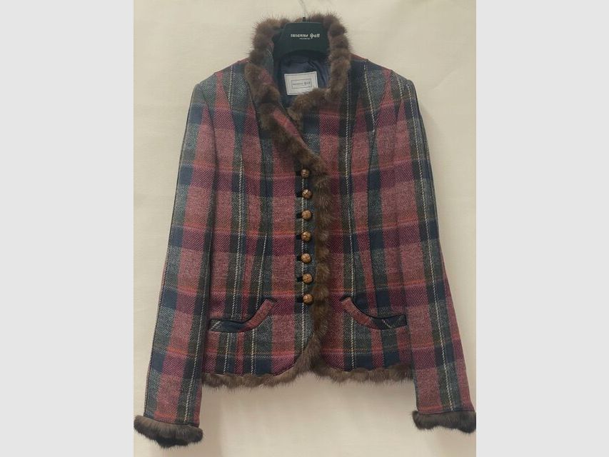 Veste Susanne Spatt Anna Tweed Carreaux Vin/Navy/Gris Vison Marron Foncé