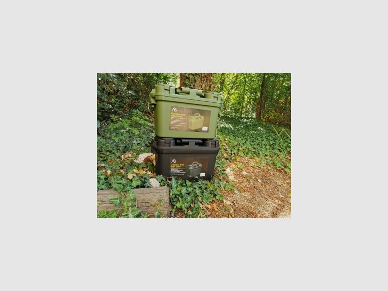 Box / Munitionskiste m. Innenboden - 38 x 19 x 24cm, Schwarz - spritzwassergeschützt + verschließbar, schlagfester Kunststoff